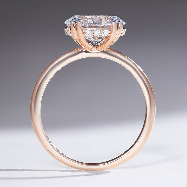 Profile view of the Lysara 1.8 Ct Oval Solitaire Ring emphasizing the elevated oval diamond and delicate hidden halo.