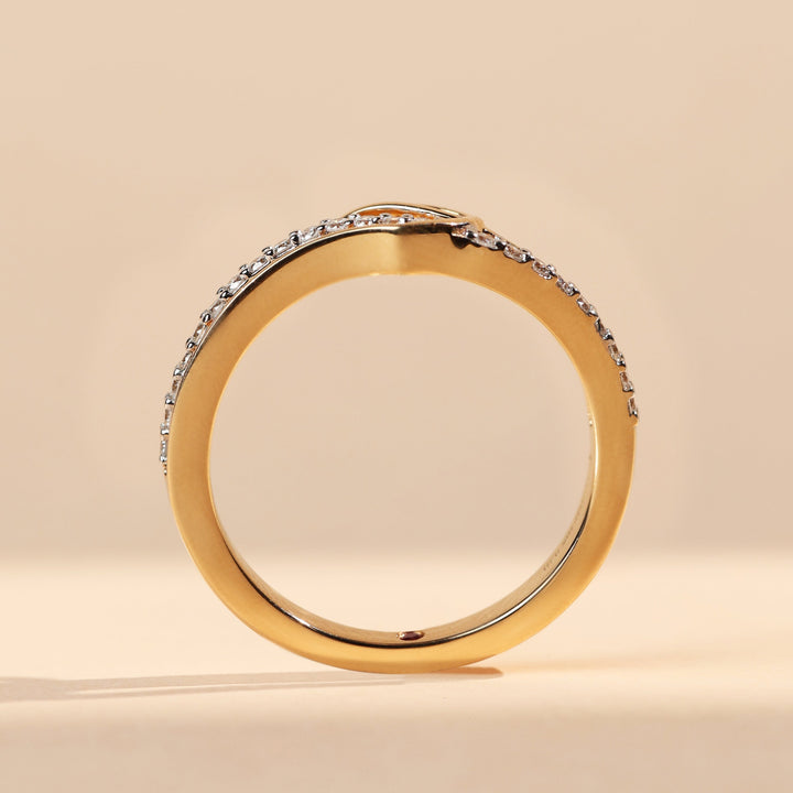 Side profile of In Your Heart Promise Ring with diamond-studded band and heart design.