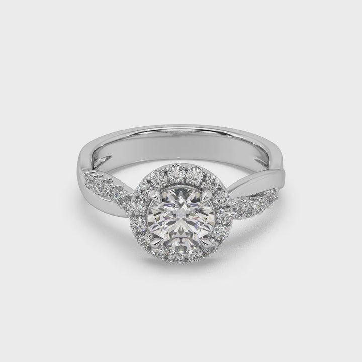 Twisted Pave' Halo 1 Carat Lab Diamond Solitaire Ring