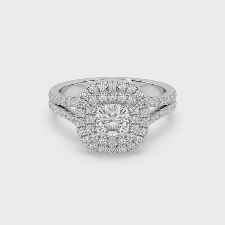 Lab Diamond Round Cushion Halo 0.6 Ct Solitaire Engagement Ring