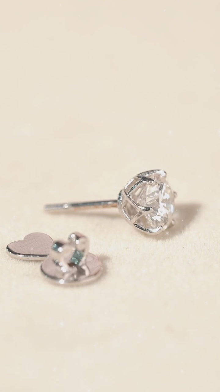 Iconic Diamond Stud Earrings (1 Carat Each) With Heartstopper Button