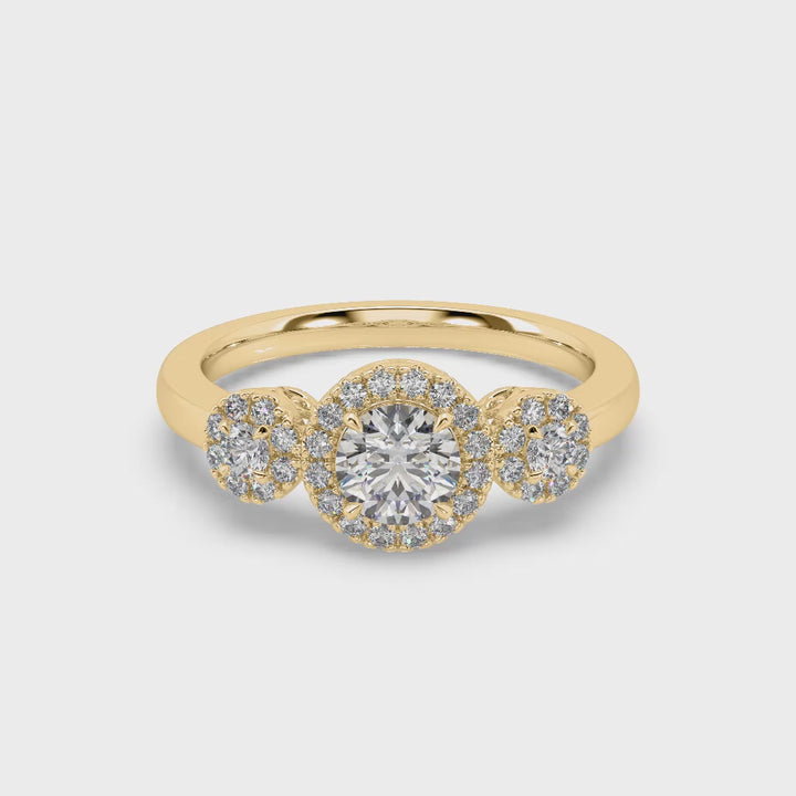 3 Stone Halo Lab Diamond Cocktail Ring