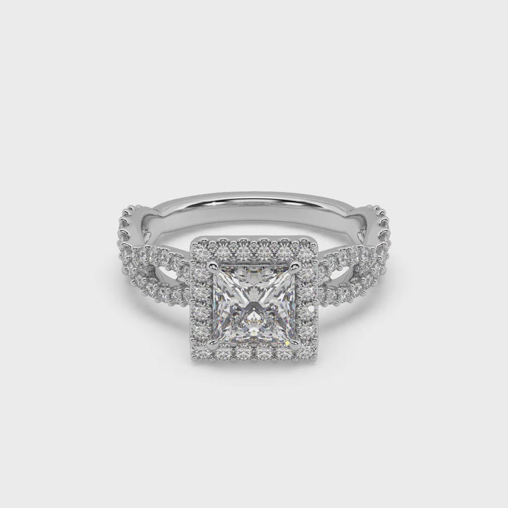 Lab Diamond Twisted Princess Halo Engagement Ring