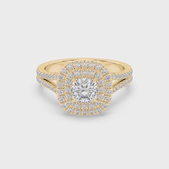 Lab Diamond Round Cushion Halo 0.6 Ct Solitaire Engagement Ring