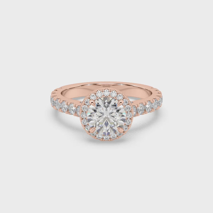 Lab Diamond Round Halo Pave' 0.65 Ct Solitaire Ring