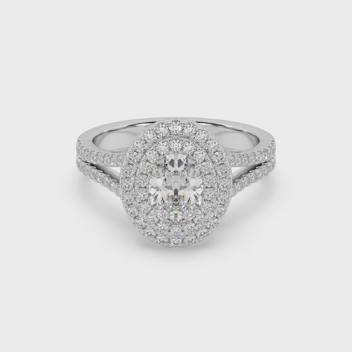 Lab Diamond Oval V Shining Bright Halo Solitaire Engagement Ring