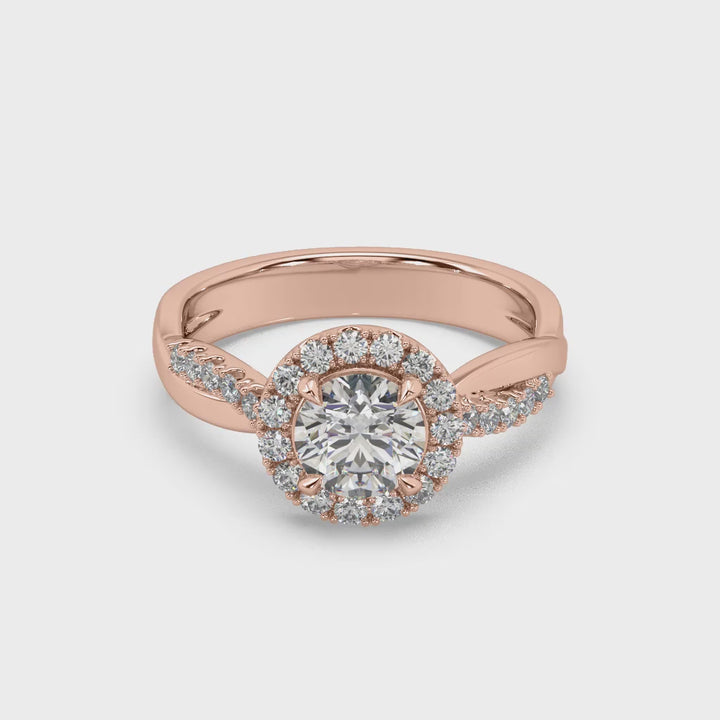 Twisted Pave' Halo 1 Carat Lab Diamond Solitaire Ring