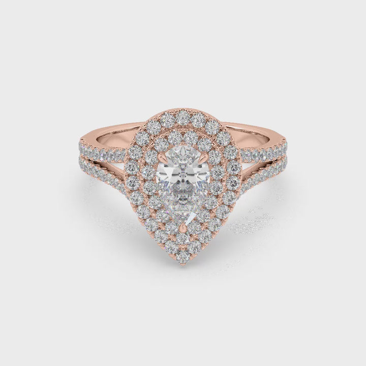 Dual Halo Pear Lab Diamond 1 Carat Solitaire Ring