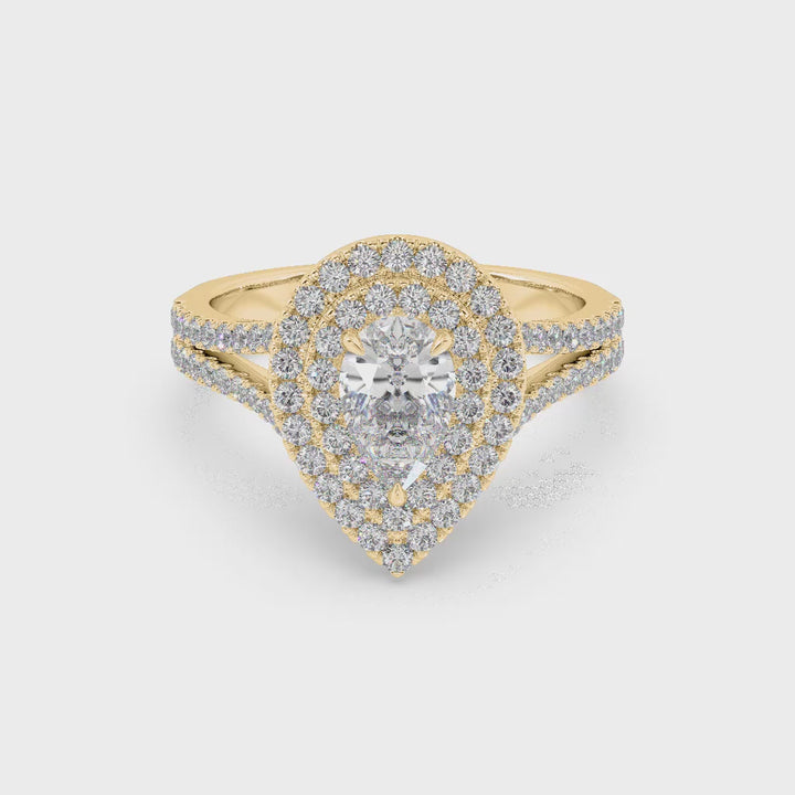 Dual Halo Pear Lab Diamond 1 Carat Solitaire Ring