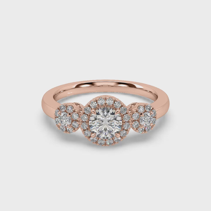 3 Stone Halo Lab Diamond Cocktail Ring