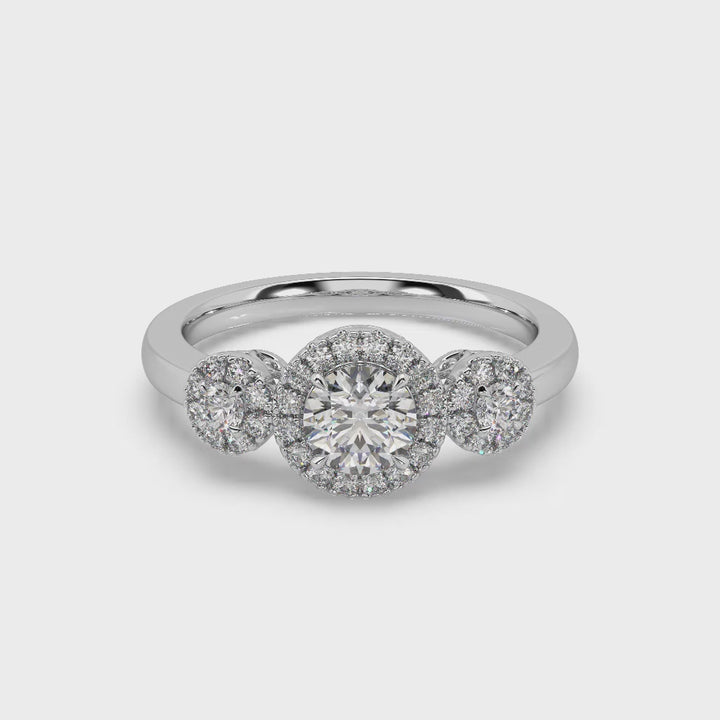 3 Stone Halo Lab Diamond Cocktail Ring