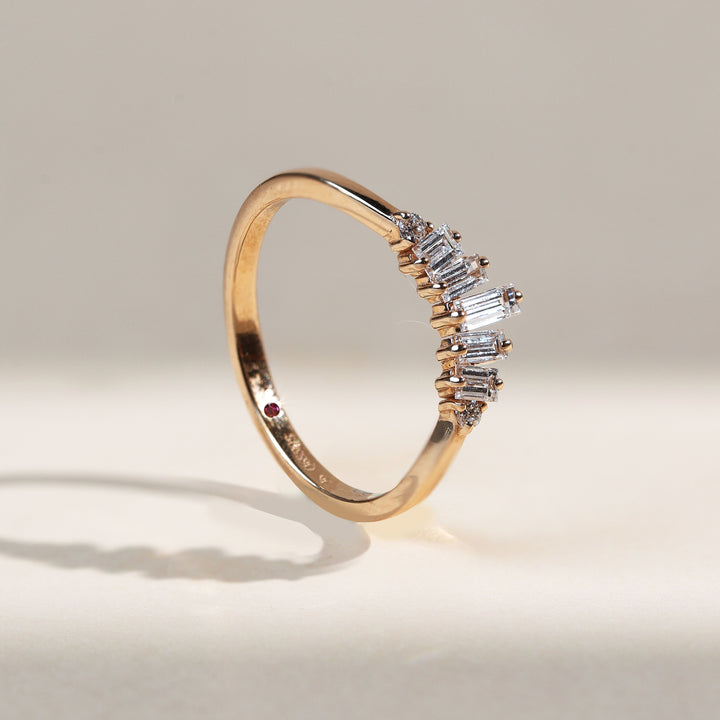 Side angle of gold Princess Crown Dailywear Ring with 0.2 Ct diamonds