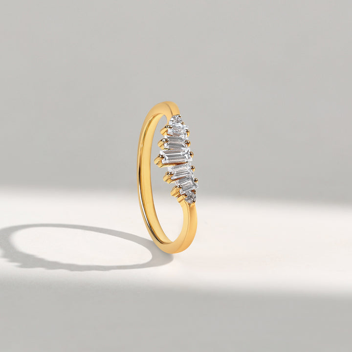 Side angle of gold Princess Crown Dailywear Ring with 0.2 Ct diamonds