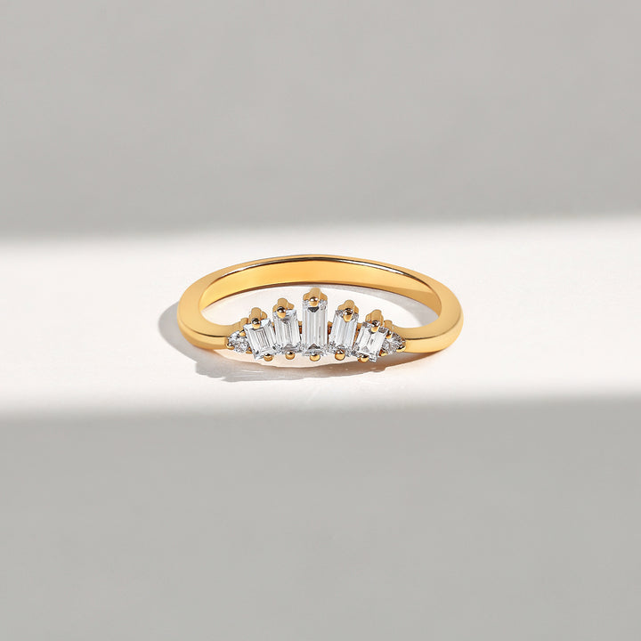 Top view of Princess Crown Ring featuring 0.2 Ct baguette diamonds in gold