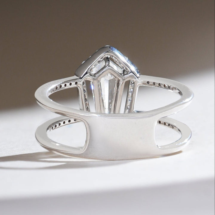 Back view of the Prism Gaze 0.7 Ct Shield Diamond Cocktail Ring featuring the polished metal band and split shank design.