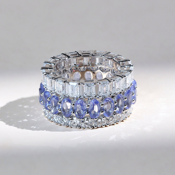 Front view of Royal Blue Crown eternity band with alternating sapphires and diamonds