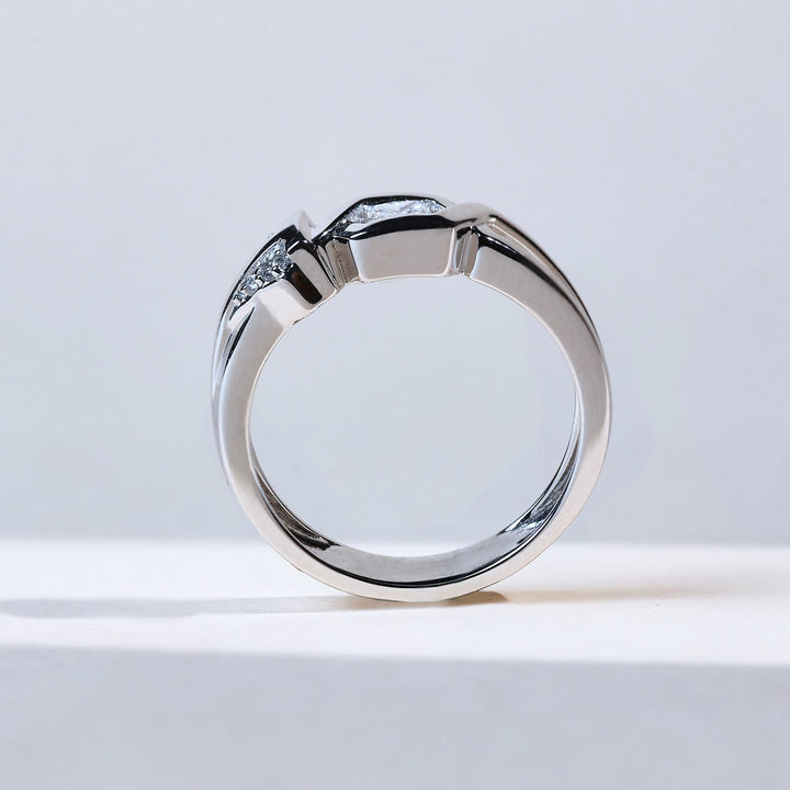 Profile view of Shine Frame Princess geometric diamond cocktail ring
