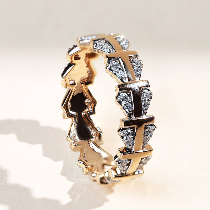 Signature TD Diamond Eternity Band in rose gold, side angled view showing diamond details.