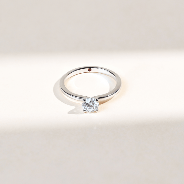 Minimalist 0.5 Ct round solitaire diamond ring in white gold, front view
