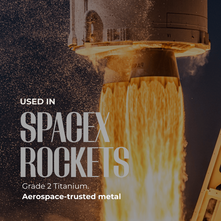 SpaceX rocket launch showcasing aerospace-grade titanium used in Obsidian Flame Ring.