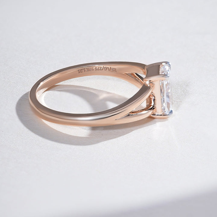 Side view of the Split Shank 1 Ct Radiant Solitaire Ring showcasing its elegant split shank design.