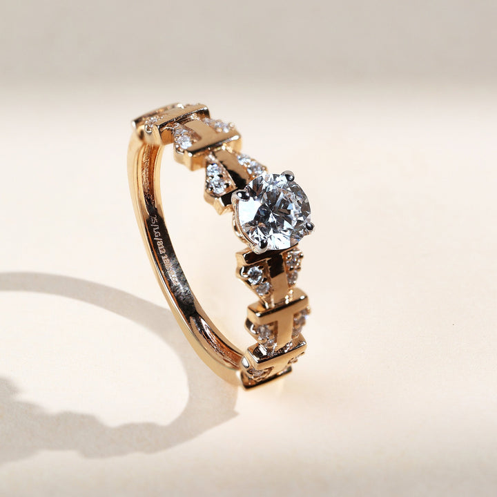 Side angle of TD Diamond 0.5 Ct Solitaire Ring showing band and prong-set solitaire.