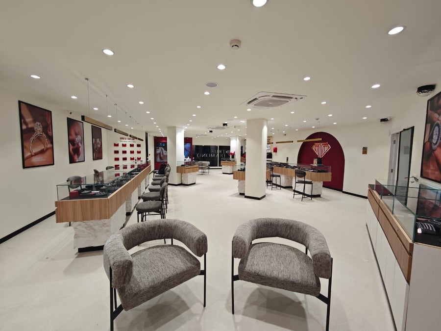 Seating lounge and ring counters inside True Diamond Indiranagar