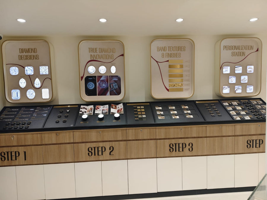 Step-by-step ring design display at True Diamond Indiranagar