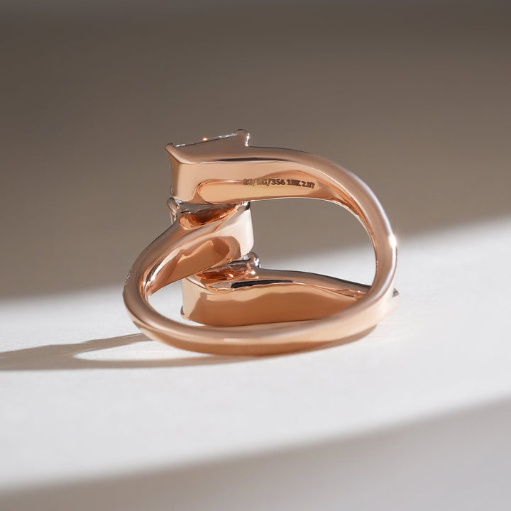 Back view of The Trinity Cocktail Ring highlighting smooth polished rose gold band.