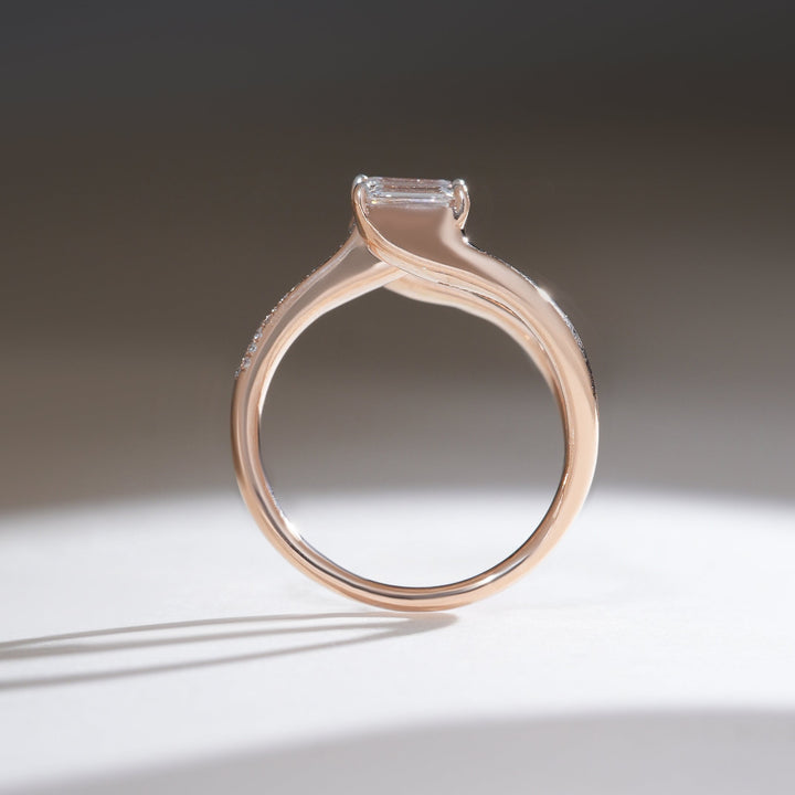Profile view of The Trinity Cocktail Ring displaying elegant diamond setting.
