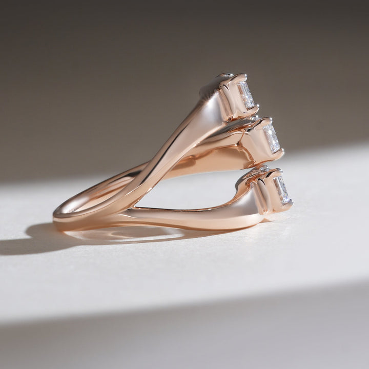 Side view of The Trinity Cocktail Ring showing split shank design in rose gold.