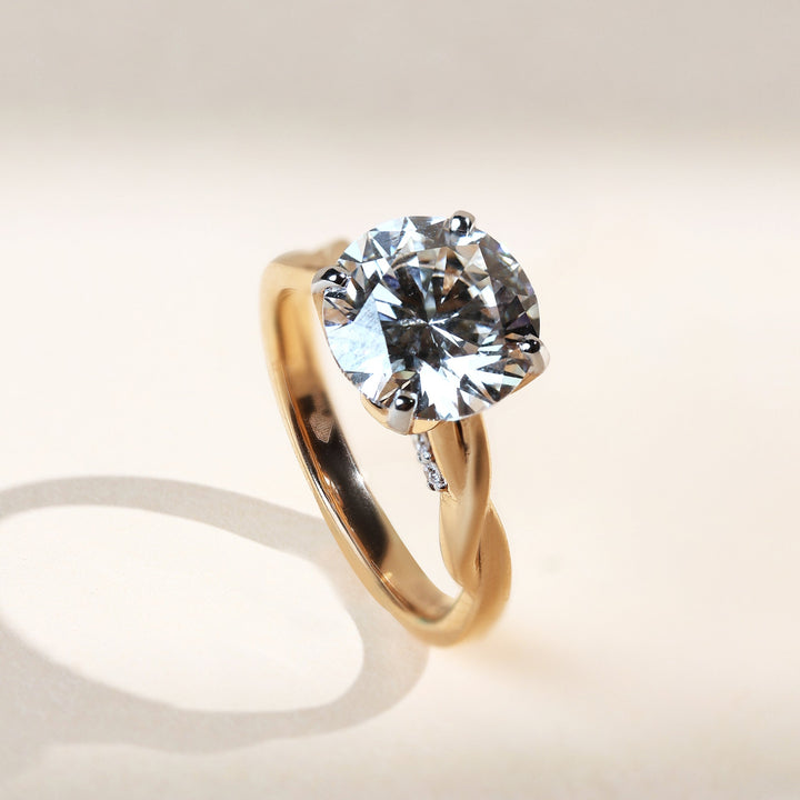 Front angled shot of the Tulip Petal 2.5 Ct Solitaire Ring with twisted band.