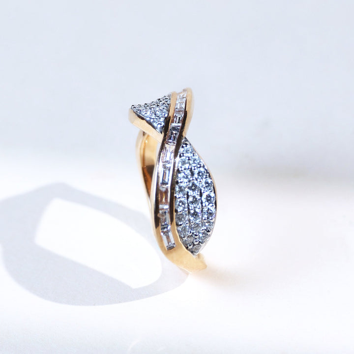Angled view of Waveset 0.3 Ct Dainty Ring showcasing graceful diamond-set curves