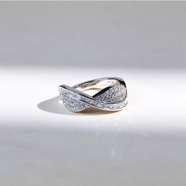 Waveset 0.3 Ct Dainty Ring with fluid wave-inspired diamond pavé design – front view