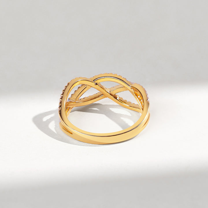 Inside view of Weaved In Dailywear Ring highlighting interlaced open design in yellow gold.