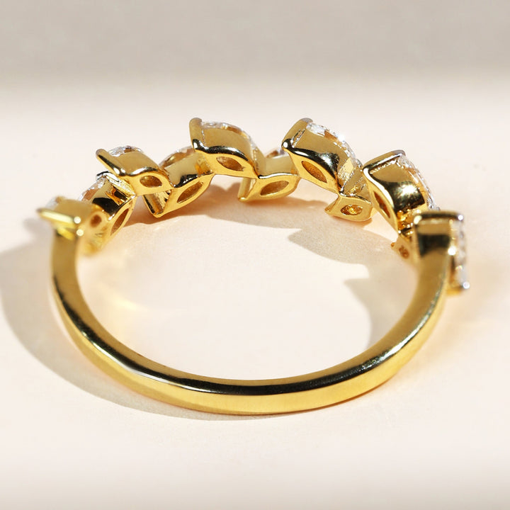 Back view of the gold Willow Spark ring with visible diamond settings