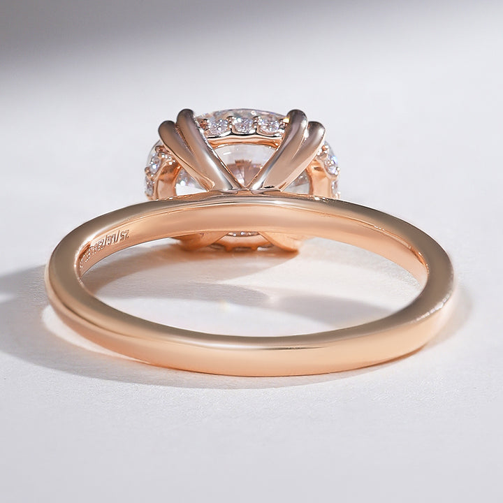 Back view of the Lysara 1.8 Ct Oval Solitaire Ring highlighting the prong setting and hidden halo beneath the oval diamond.