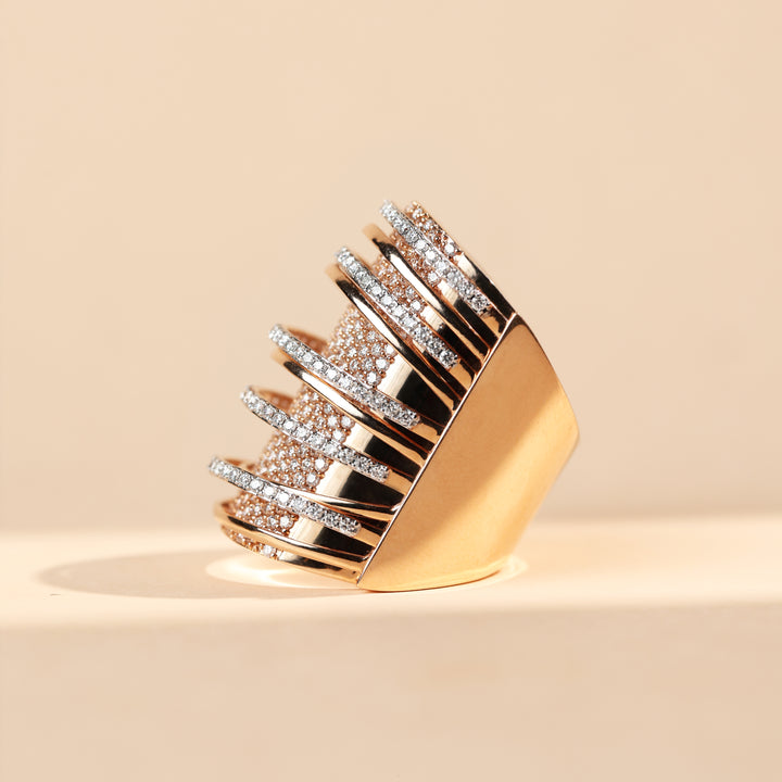 Side profile of Ziba 3 Ct Cocktail Ring highlighting sculptural rose gold design.