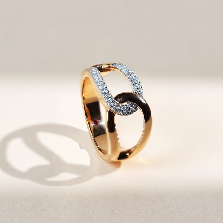 Angled shot of Zodiac Loop Promise Ring showing the sparkling diamond loop.