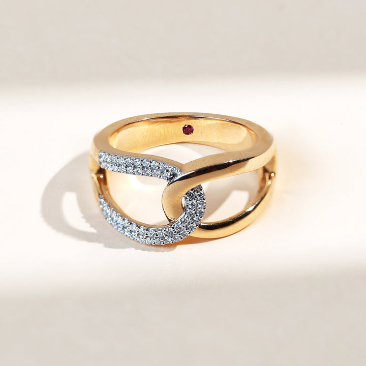 Front view of Zodiac Loop Promise Ring in gold with diamond-studded loop centerpiece.