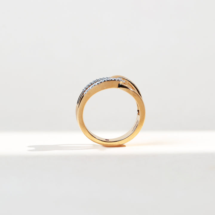 Side profile of Zodiac Loop Promise Ring showing slim gold band and diamond detailing.