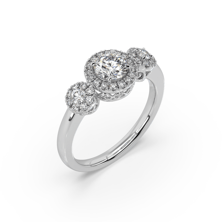 3 Stone Halo Lab Diamond Cocktail Ring