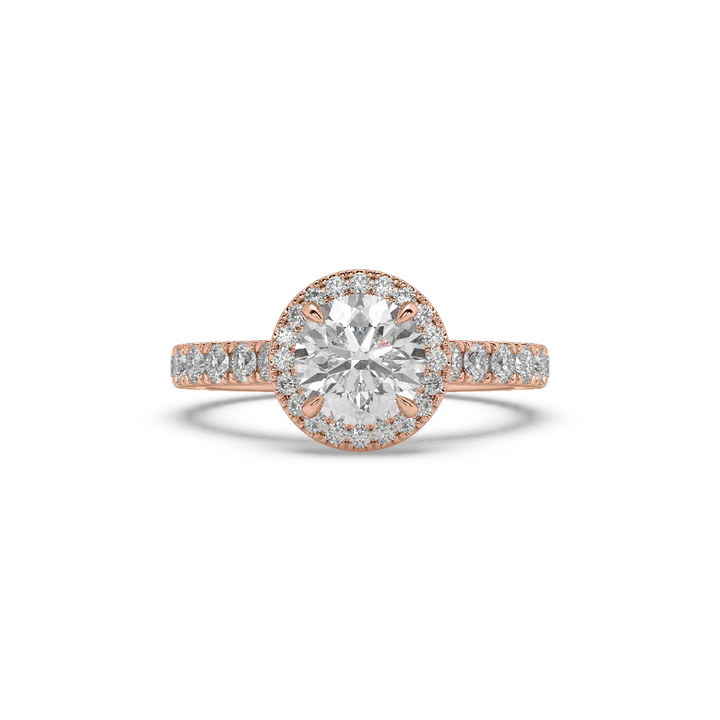 Lab Diamond Round Halo Pave' 0.65 Ct Solitaire Ring