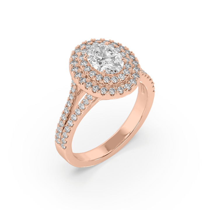 Lab Diamond Oval V Shining Bright Halo Solitaire Engagement Ring