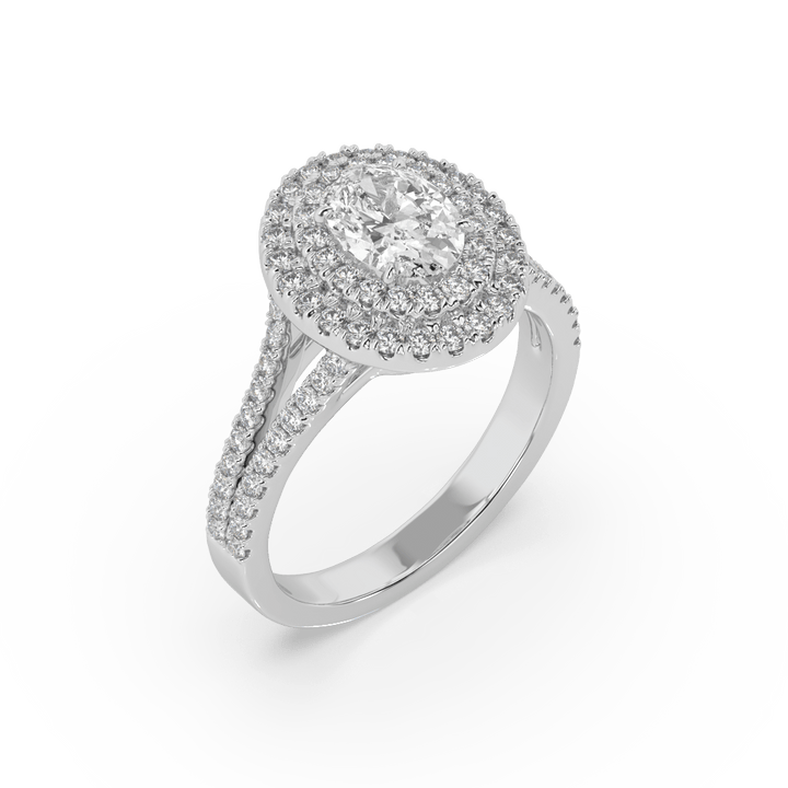 Lab Diamond Oval V Shining Bright Halo Solitaire Engagement Ring