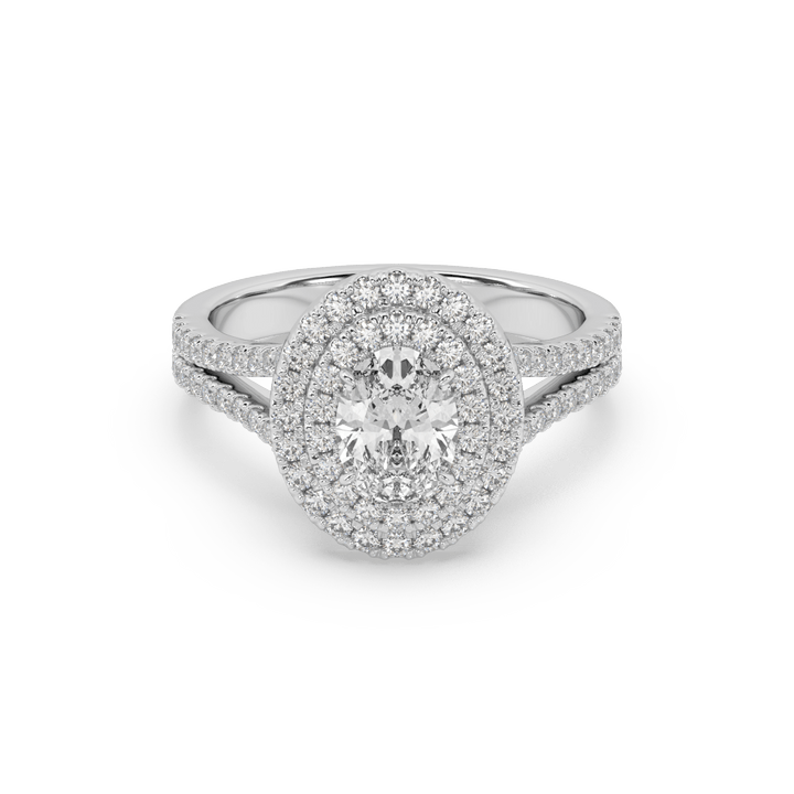 Lab Diamond Oval V Shining Bright Halo Solitaire Engagement Ring