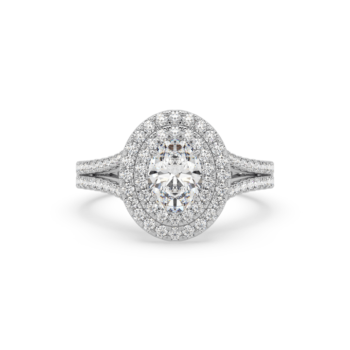 Lab Diamond Oval V Shining Bright Halo Solitaire Engagement Ring