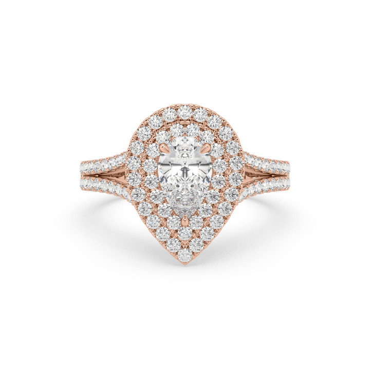 Dual Halo Pear Lab Diamond 1 Carat Solitaire Ring