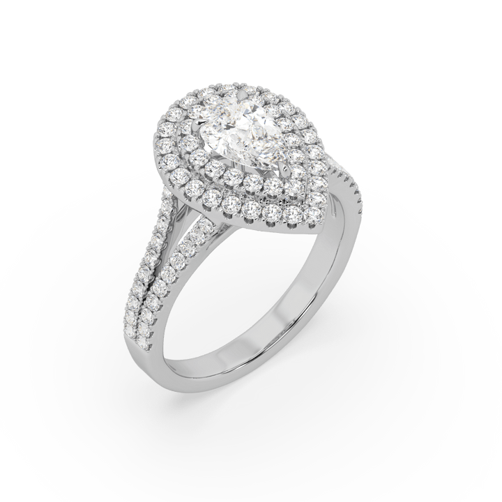 Dual Halo Pear Lab Diamond 1 Carat Solitaire Ring