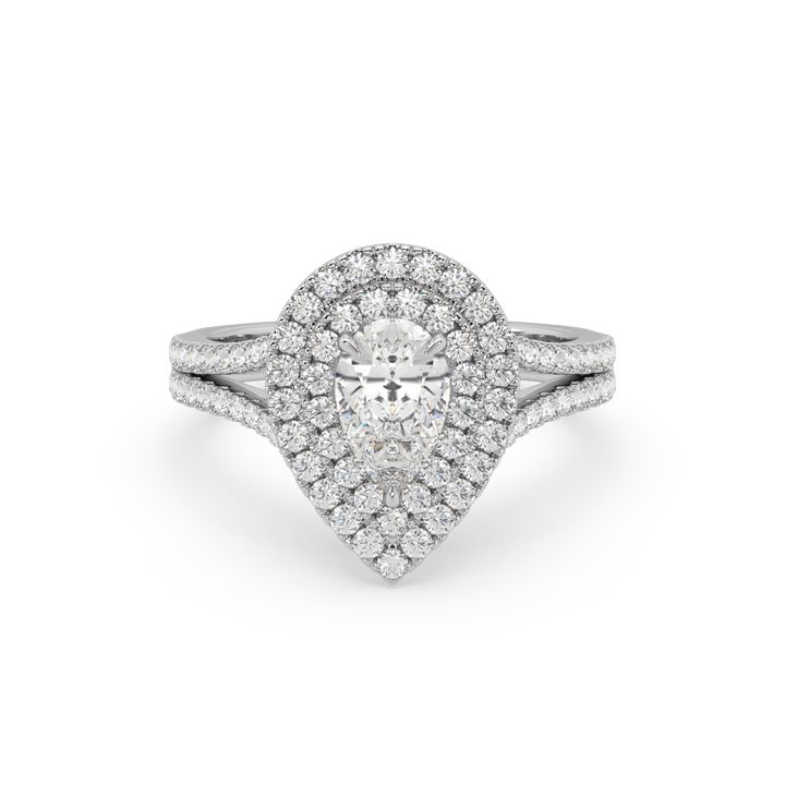 Dual Halo Pear Lab Diamond 1 Carat Solitaire Ring